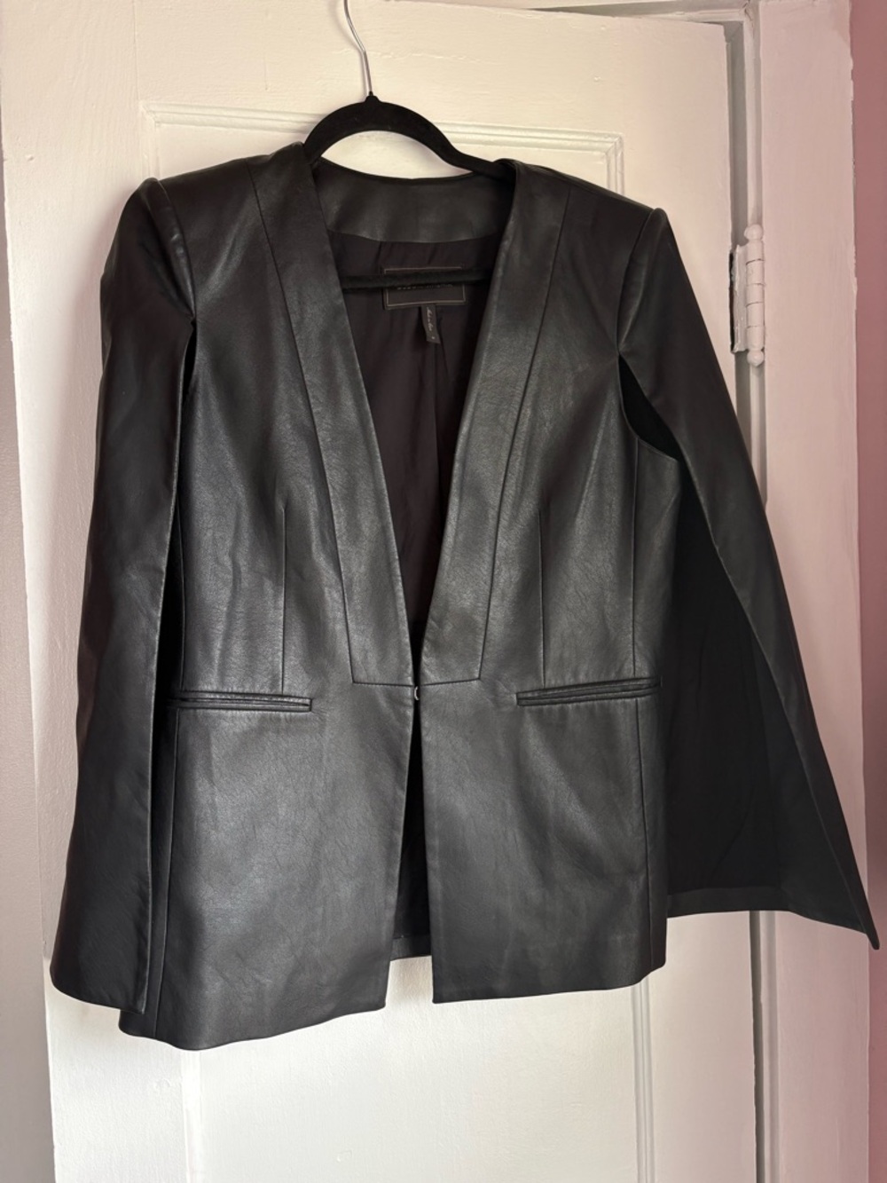 BCBGMaxAzria Black Faux Leather Open-Front Blazer - Picture 2 of 6